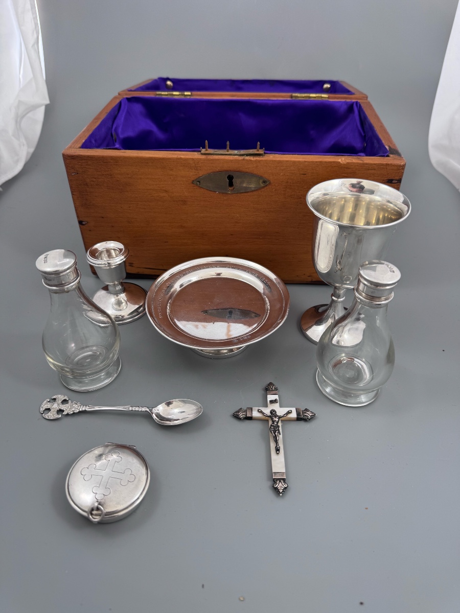 Scottish Presbyterian Portable Communion Set, Sterling Silver, Fitted Pine Case