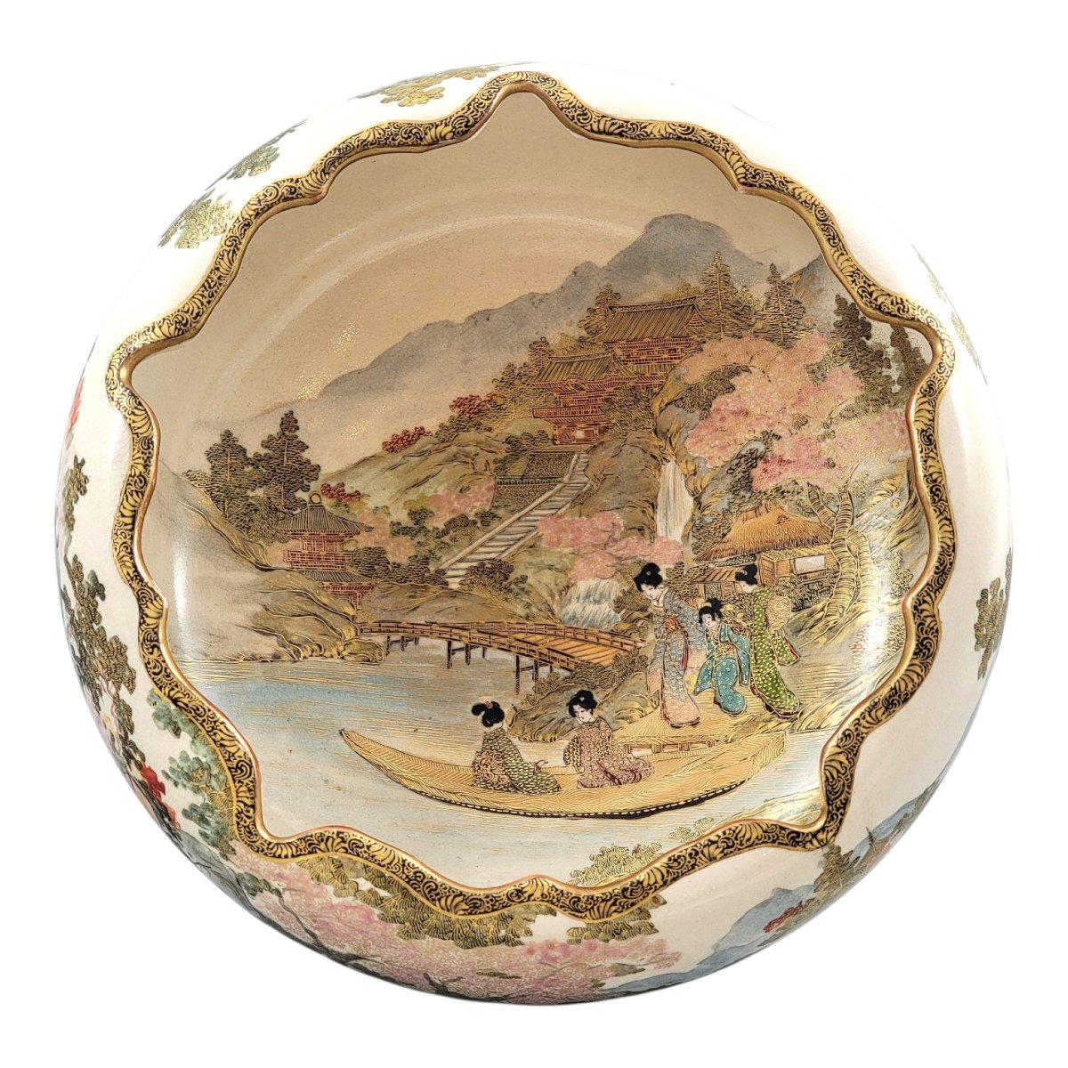Large Signed Japanese Satsuma Bowl By The Renowned Master Shizan, Meiji Period-photo-2