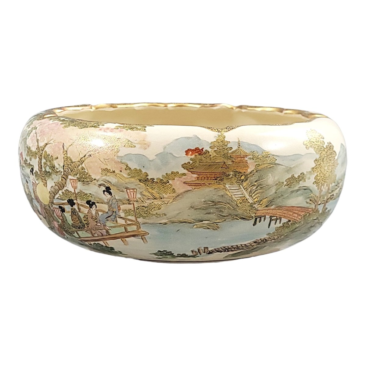 Large Signed Japanese Satsuma Bowl By The Renowned Master Shizan, Meiji Period-photo-4