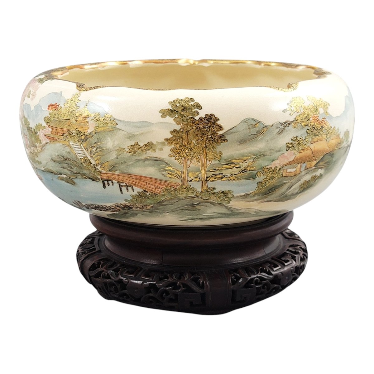 Large Signed Japanese Satsuma Bowl By The Renowned Master Shizan, Meiji Period-photo-5