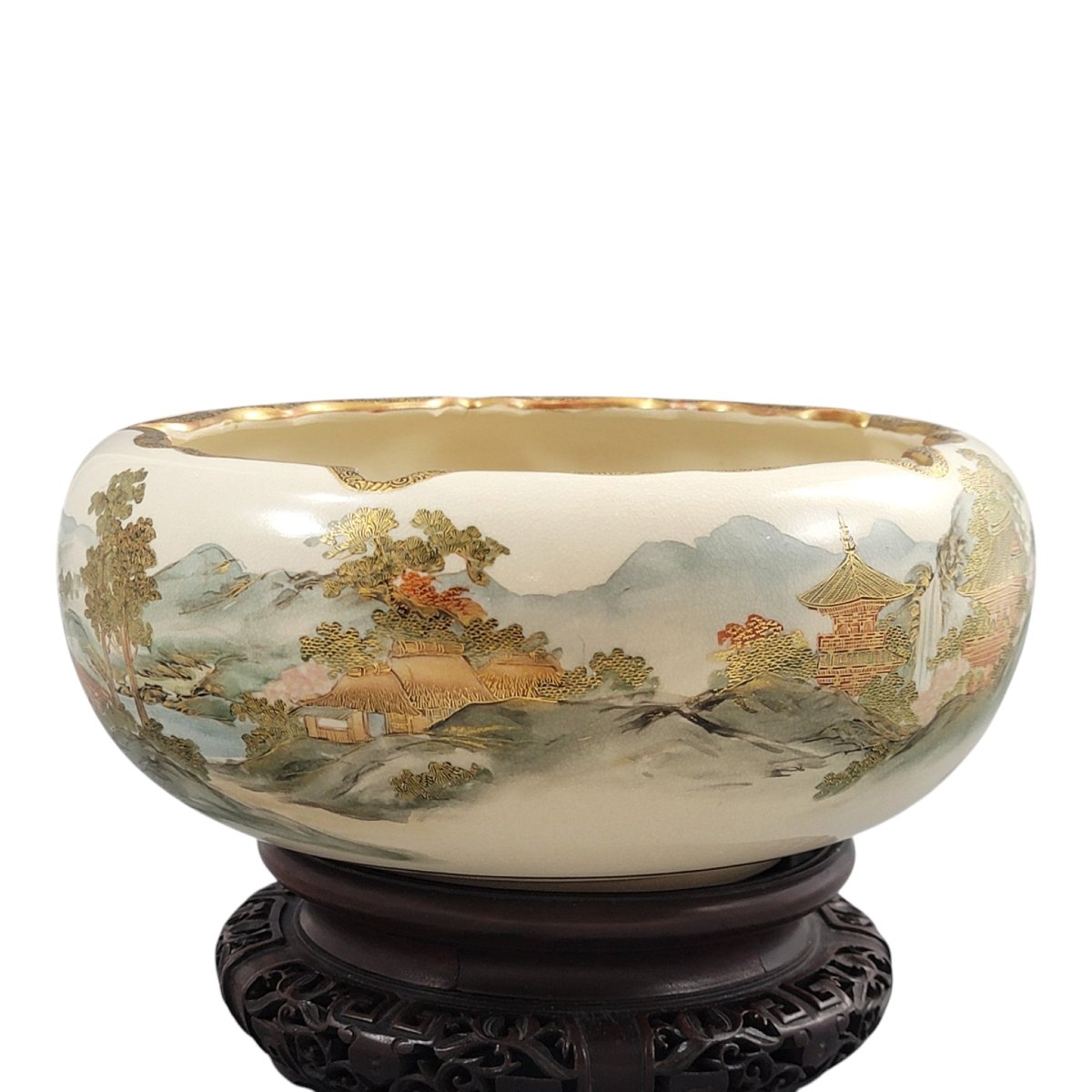 Large Signed Japanese Satsuma Bowl By The Renowned Master Shizan, Meiji Period-photo-6