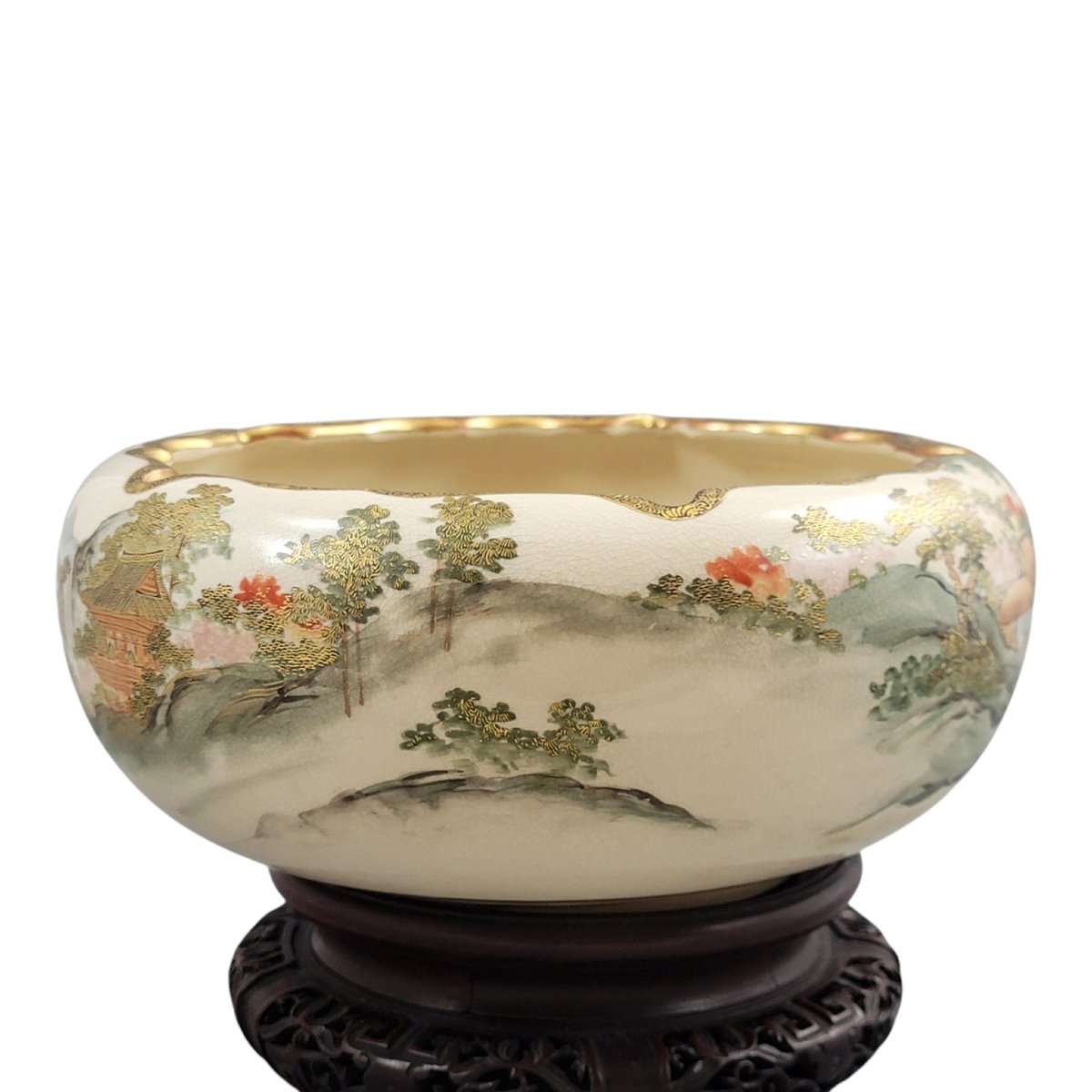 Large Signed Japanese Satsuma Bowl By The Renowned Master Shizan, Meiji Period-photo-7