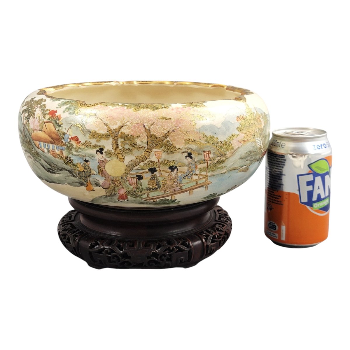 Large Signed Japanese Satsuma Bowl By The Renowned Master Shizan, Meiji Period-photo-8