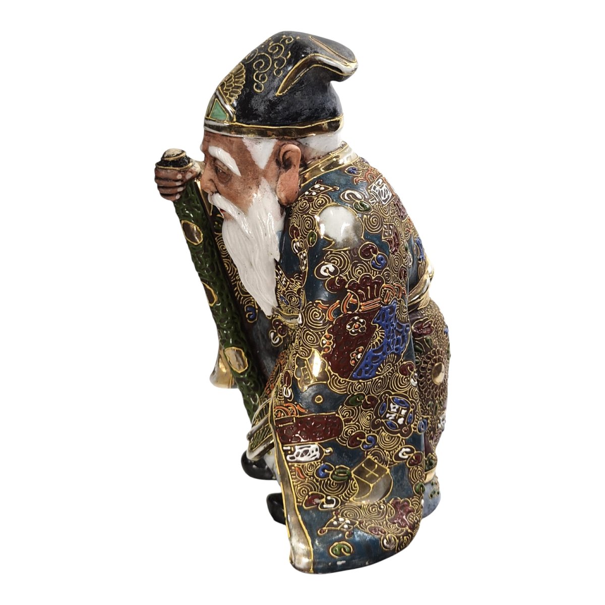 Figure Kutani de Jurojin, dieu de la longévité, Japon, époque Meiji-photo-2