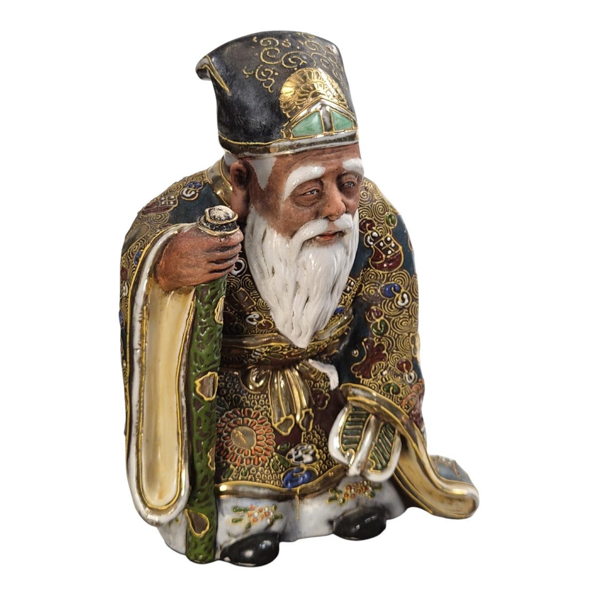 Figure Kutani de Jurojin, dieu de la longévité, Japon, époque Meiji-photo-1