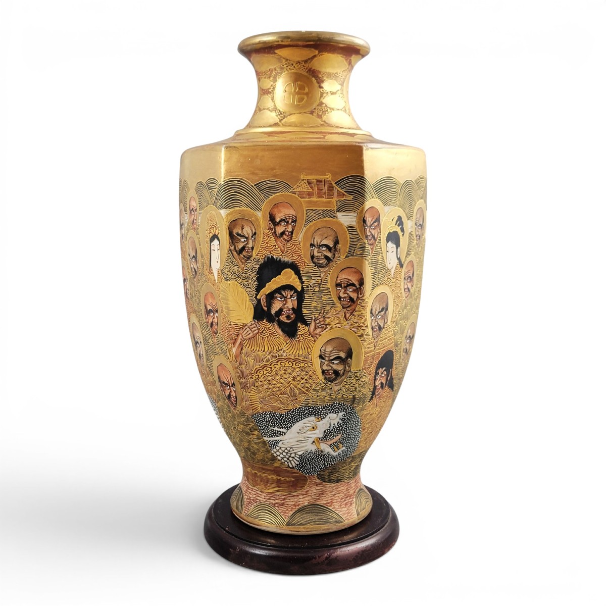 Grand vase Satsuma par Hotoda, 1000 arhats et dragon, époque Meiji