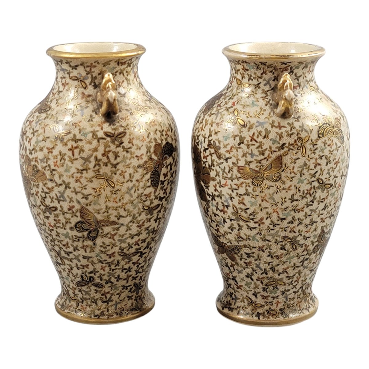 Paire de vases Satsuma mille papillons, signés Kinzan, époque Meiji-photo-2