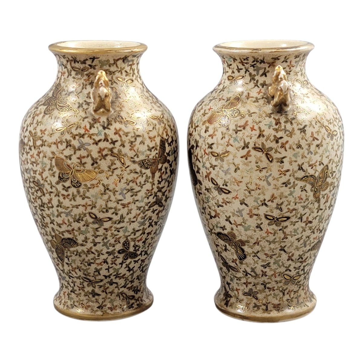 Paire de vases Satsuma mille papillons, signés Kinzan, époque Meiji-photo-4