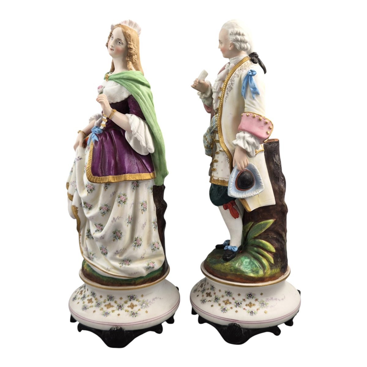 Large Letu & Mauger Paris Romantic Biscuit Porcelain Figures Pair, C1860s-photo-2
