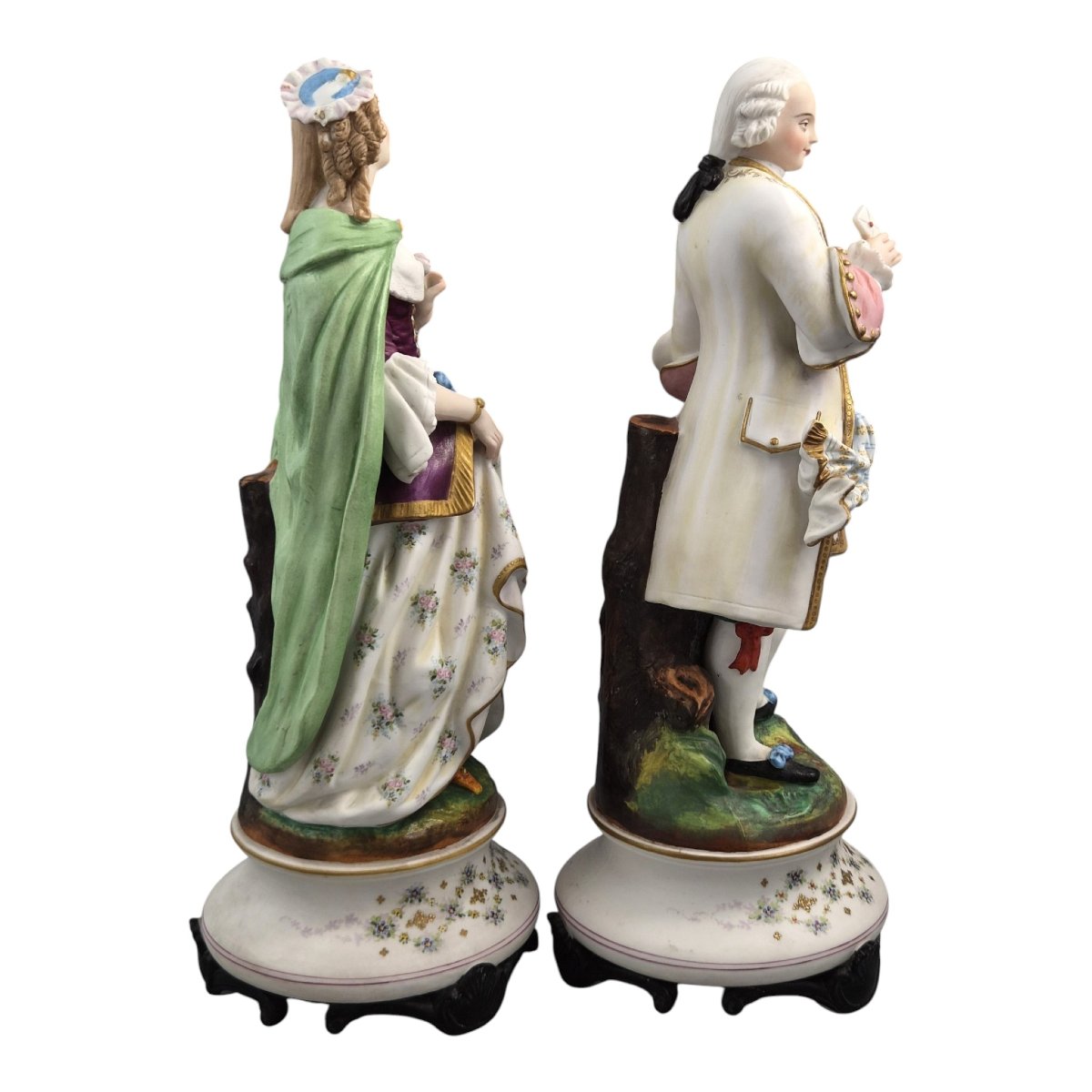Large Letu & Mauger Paris Romantic Biscuit Porcelain Figures Pair, C1860s-photo-4