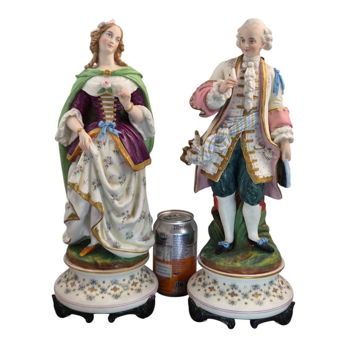 Large Letu & Mauger Paris Romantic Biscuit Porcelain Figures Pair, C1860s-photo-8
