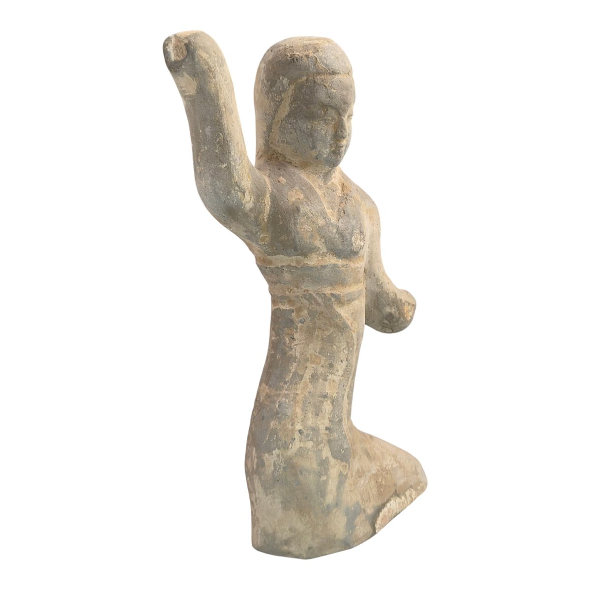 Large Chinese Han Dynasty Grey Pottery Dancer Figure, Mingqi Tomb Sculpture-photo-4