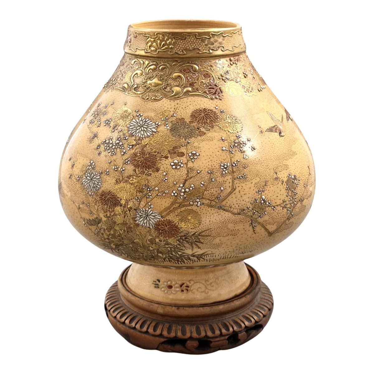 Vase Satsuma de Kyoto époque Meiji, atelier Kinkōzan, avec socle-photo-3