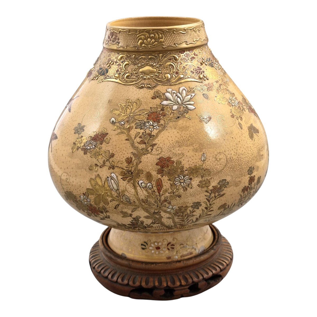 Vase Satsuma de Kyoto époque Meiji, atelier Kinkōzan, avec socle-photo-4