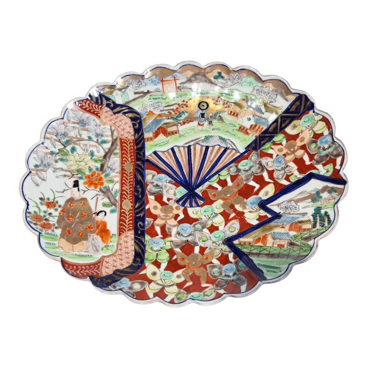 Pair Of Japanese Arita Imari Porcelain Scalloped Charger Plates, C.1880-1900-photo-3