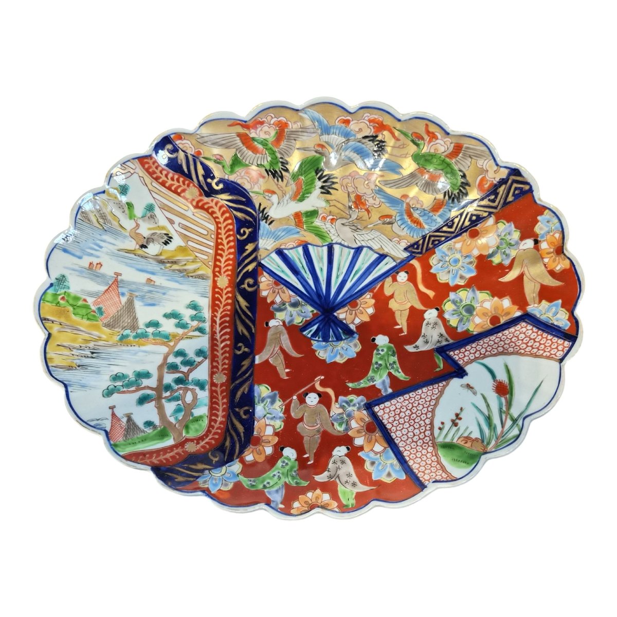 Pair Of Japanese Arita Imari Porcelain Scalloped Charger Plates, C.1880-1900-photo-2