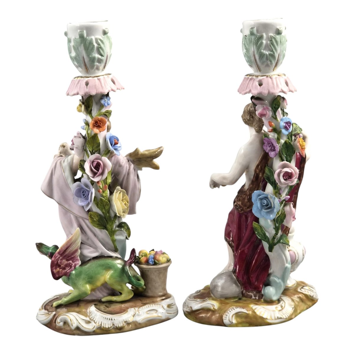 Volkstedt R. Eckert & Co. Allegorical Porcelain Candlesticks C.1895-photo-3
