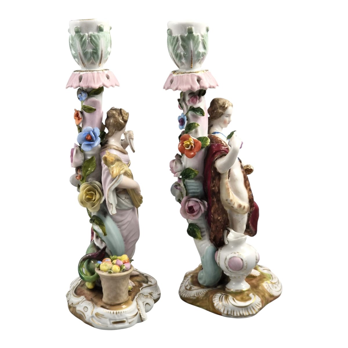 Volkstedt R. Eckert & Co. Allegorical Porcelain Candlesticks C.1895-photo-4