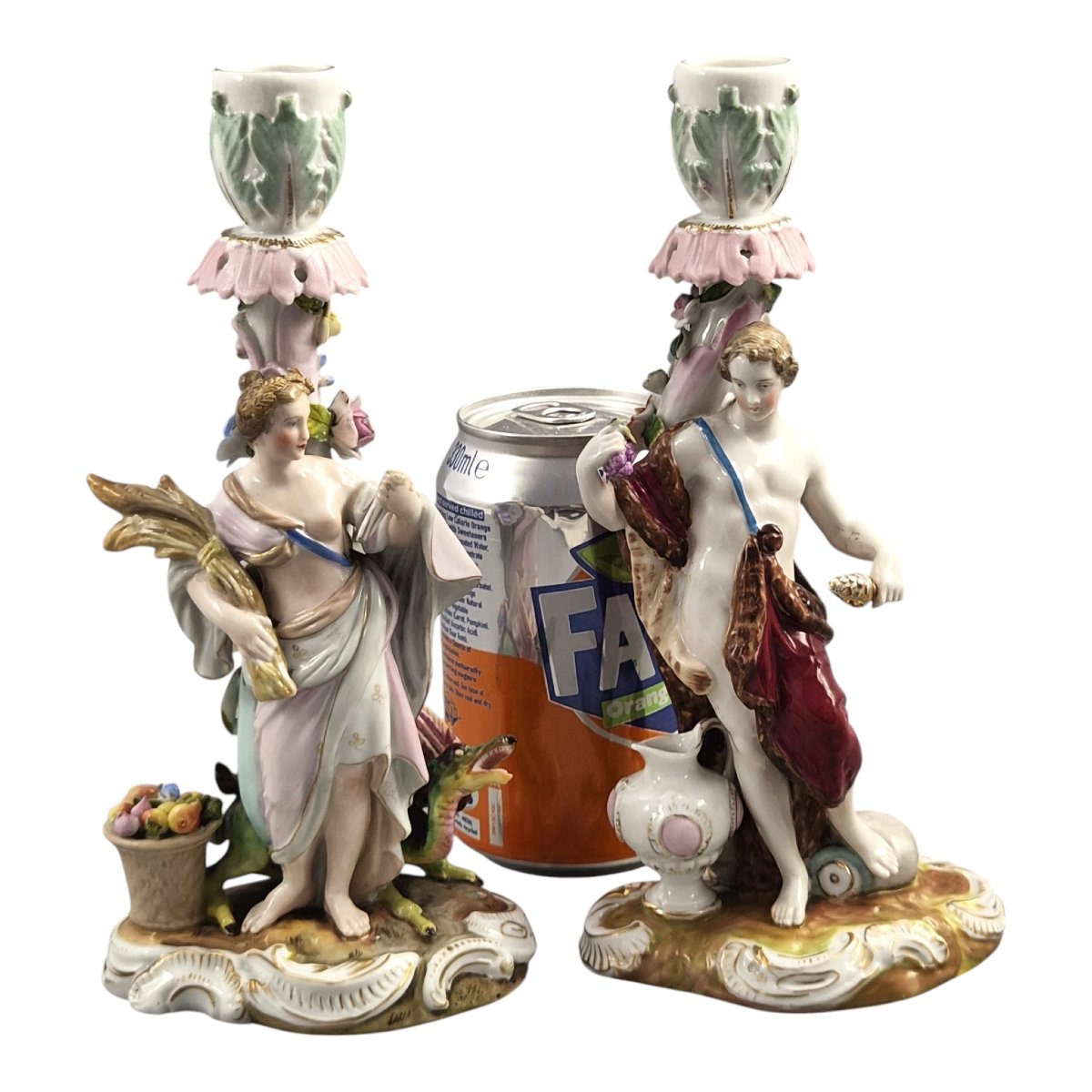 Volkstedt R. Eckert & Co. Allegorical Porcelain Candlesticks C.1895-photo-3