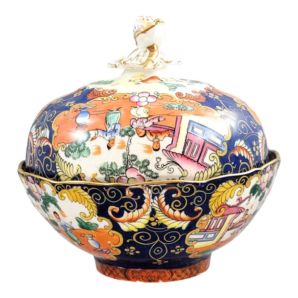 Mason’s Patent Ironstone Large Covered Bowl, Chinoiserie Pattern, C.1820-photo-1
