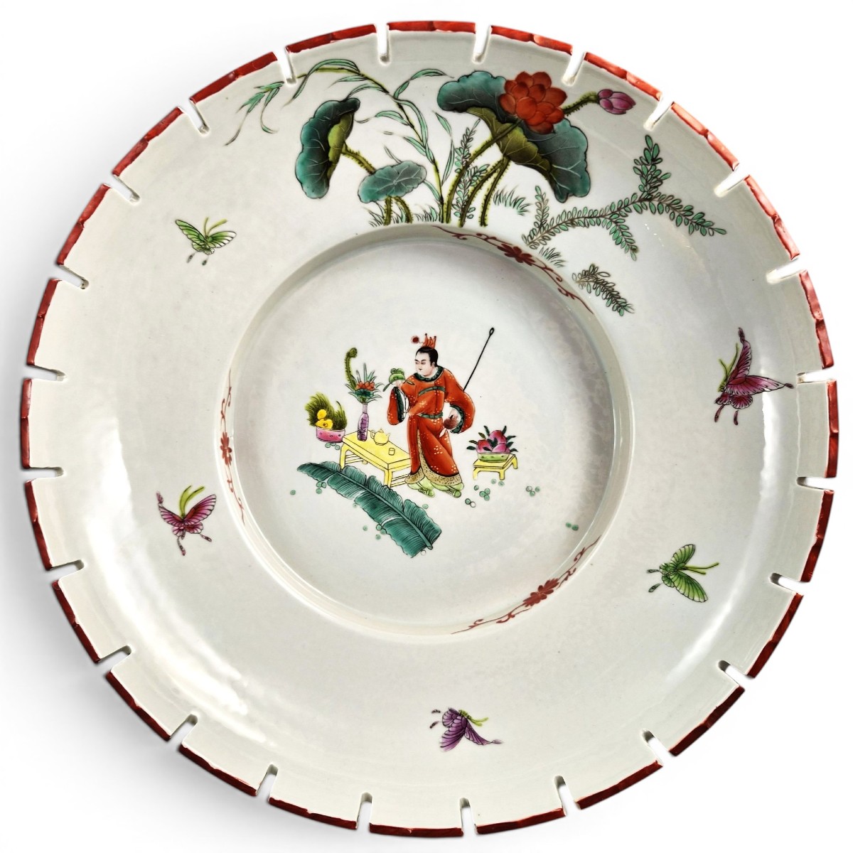Rare Large Chinese Famille Rose Castellated Porcelain Bowl, C.1880