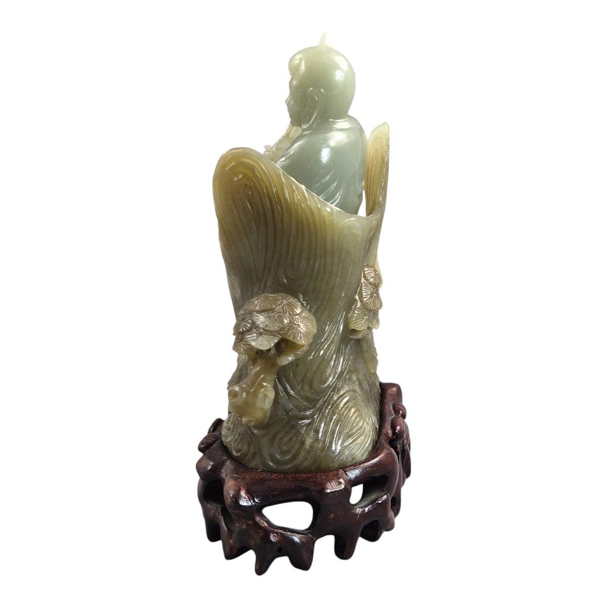Large Chinese Carved Jadeite Figure With Lotus, Late Qing / Early Republic-photo-3