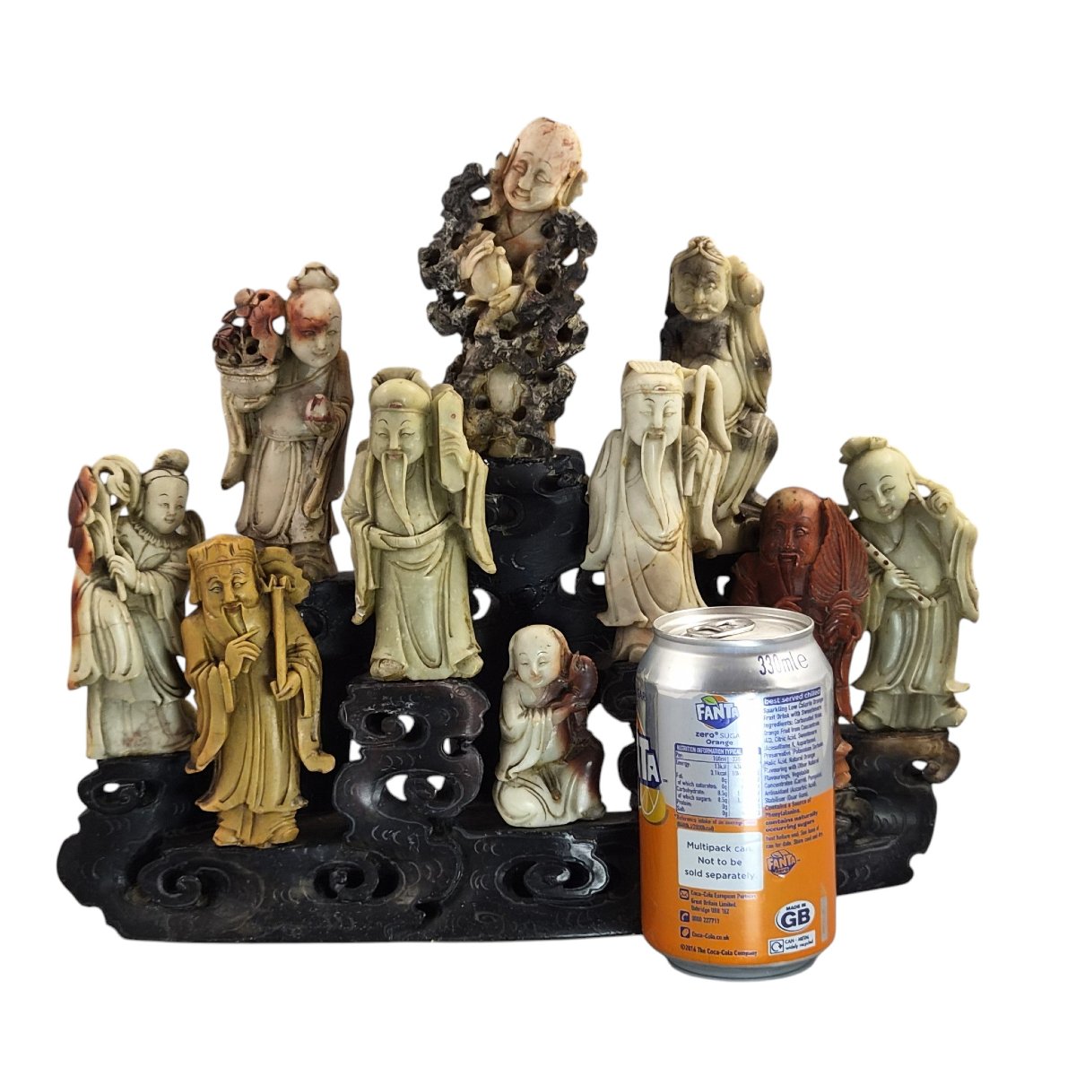 Large Chinese Carved Soapstone Immortals Group, Chinoiserie Sculpture, Early 20th Century-photo-5