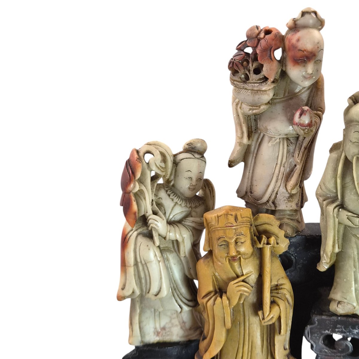 Large Chinese Carved Soapstone Immortals Group, Chinoiserie Sculpture, Early 20th Century-photo-6