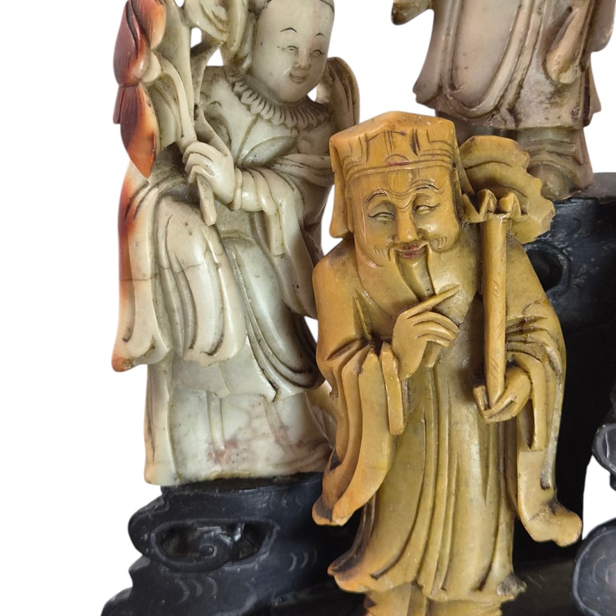 Large Chinese Carved Soapstone Immortals Group, Chinoiserie Sculpture, Early 20th Century-photo-7