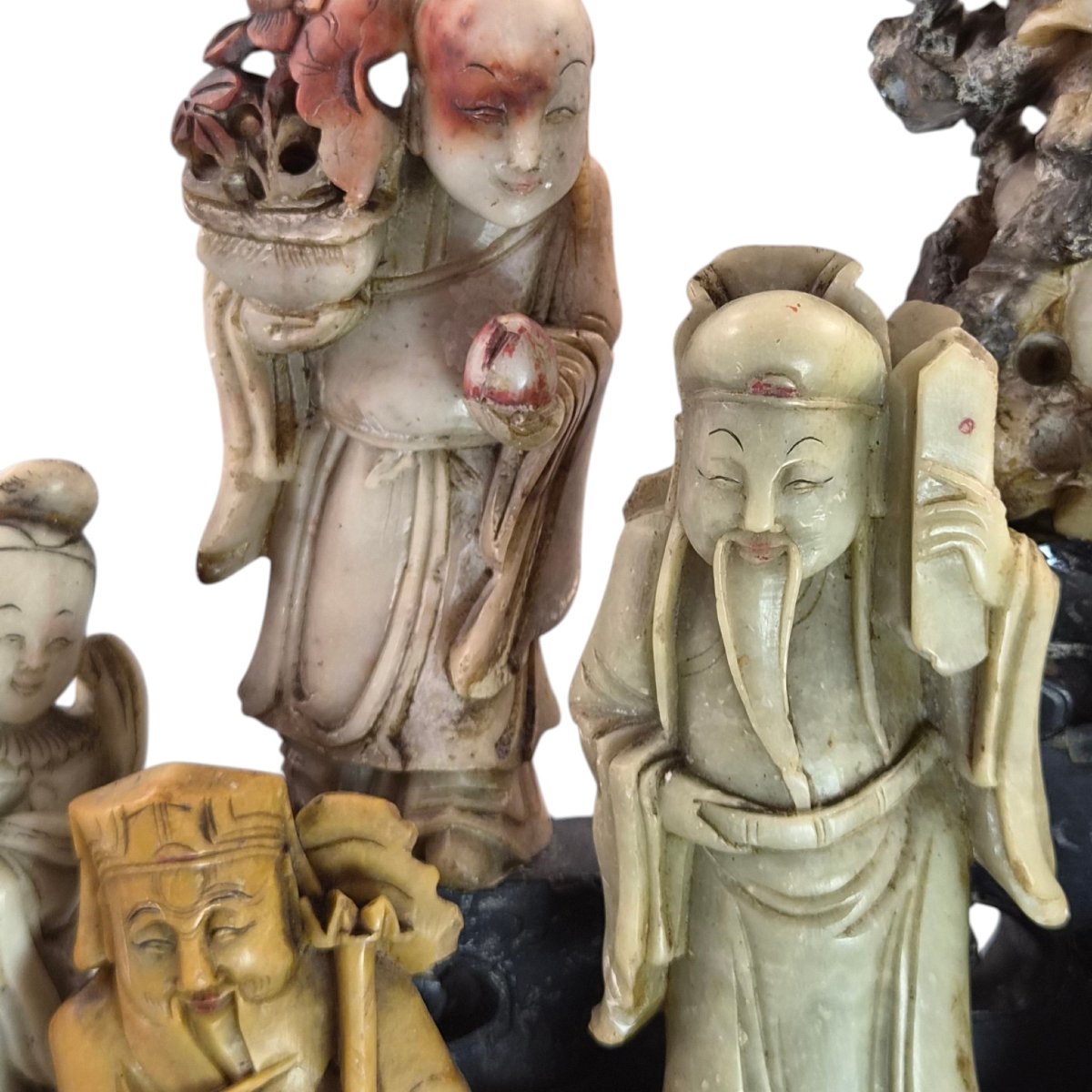 Large Chinese Carved Soapstone Immortals Group, Chinoiserie Sculpture, Early 20th Century-photo-8