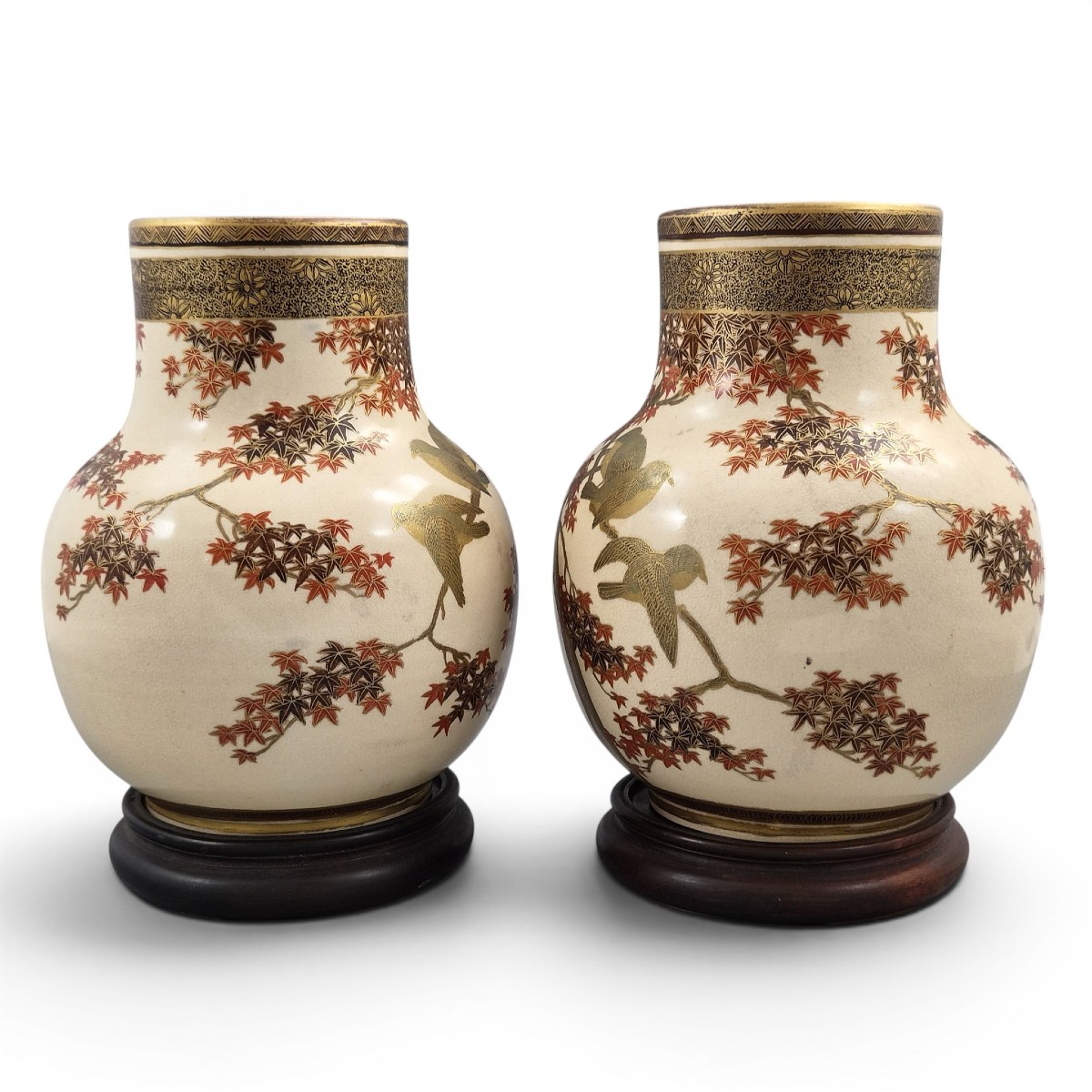 Pair Of Japanese Meiji Period Satsuma Vases By Kinkōzan, Kyoto, C.1890–1910