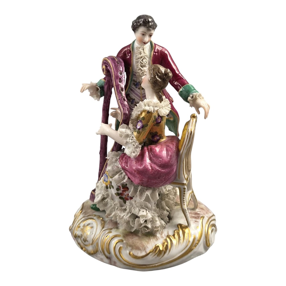 Bourdois & Bloch French Porcelain Lace Group “musical Couple”-photo-2