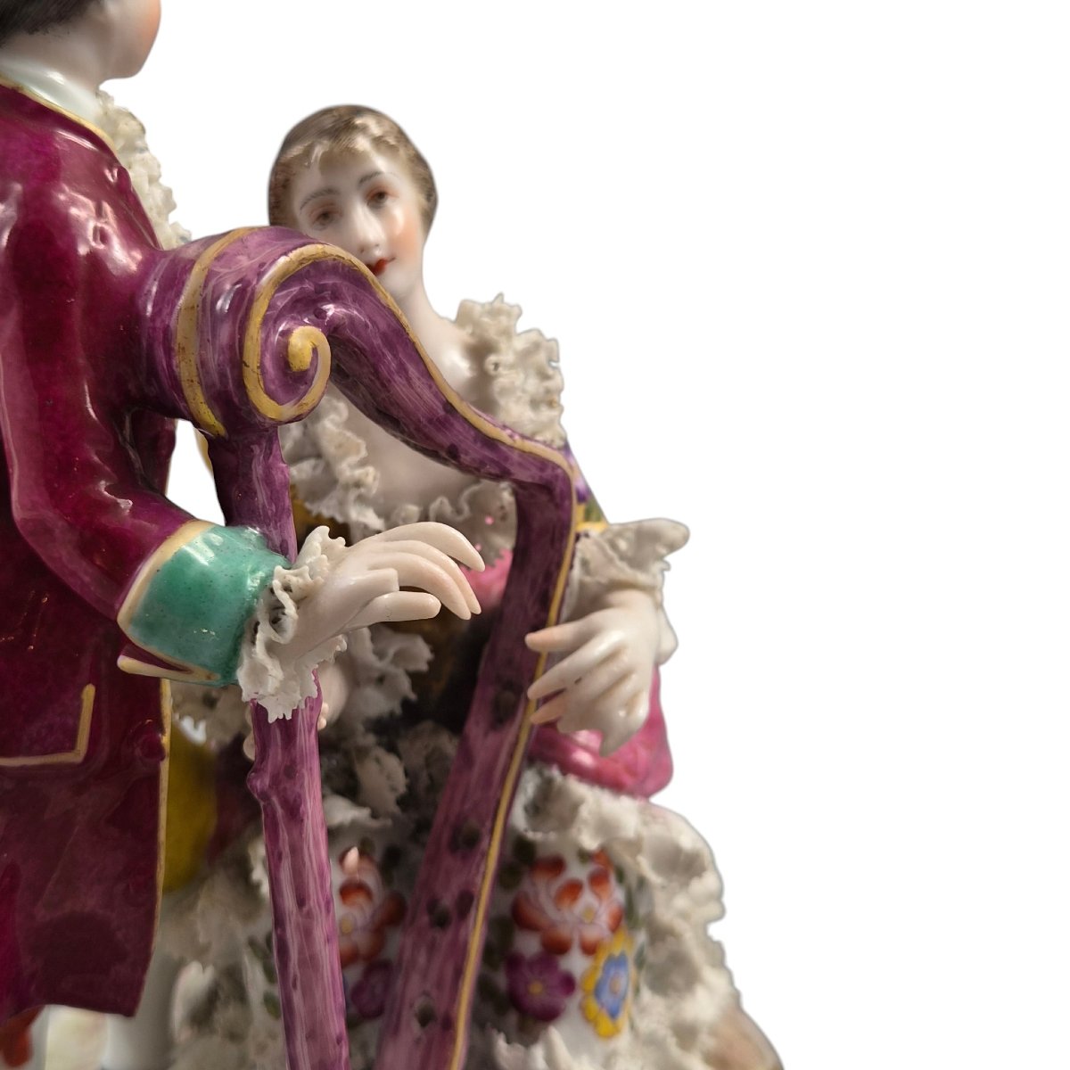 Bourdois & Bloch French Porcelain Lace Group “musical Couple”-photo-4