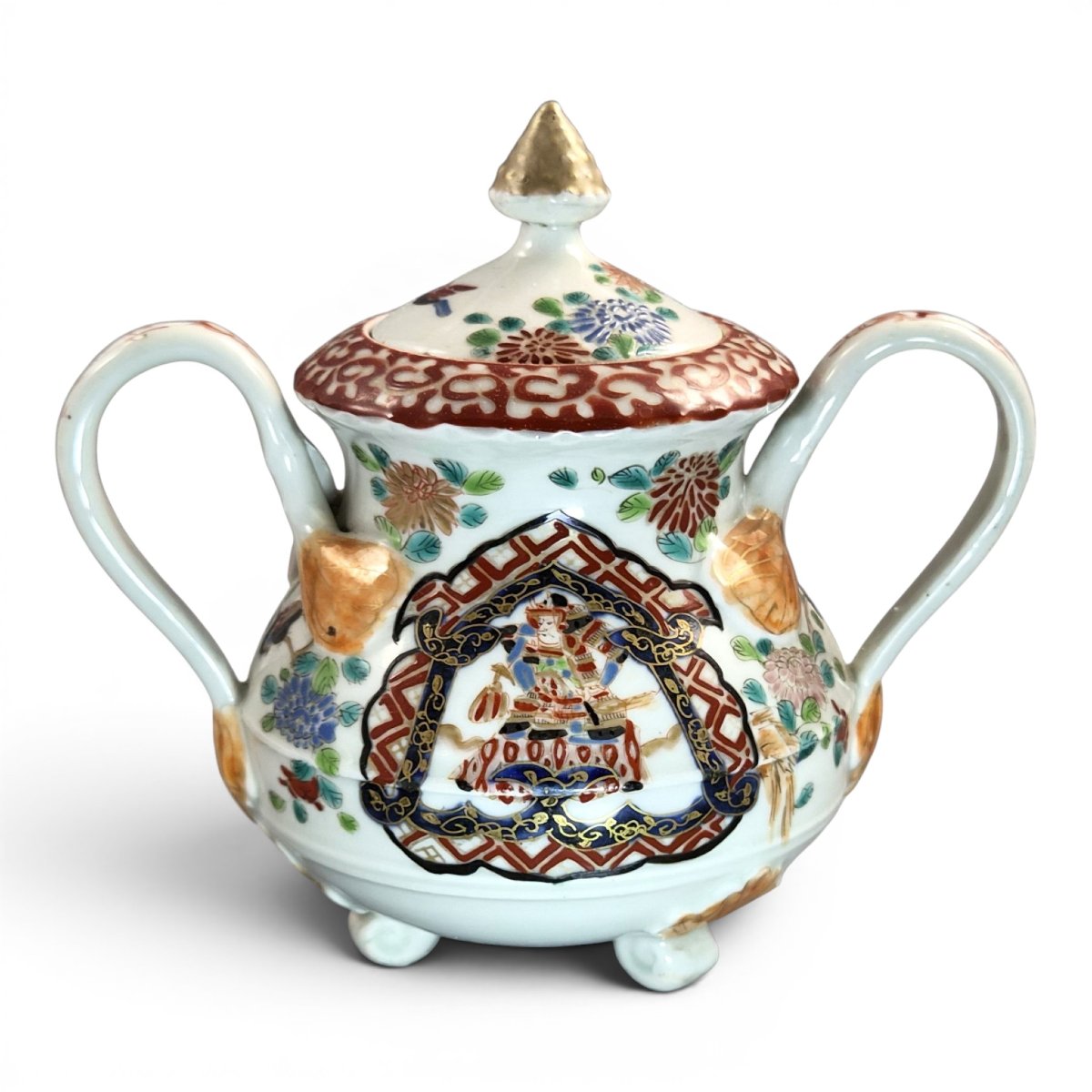Antique Japanese Imari Sugar Bowl, Hichozan Fukagawa, Meiji Period