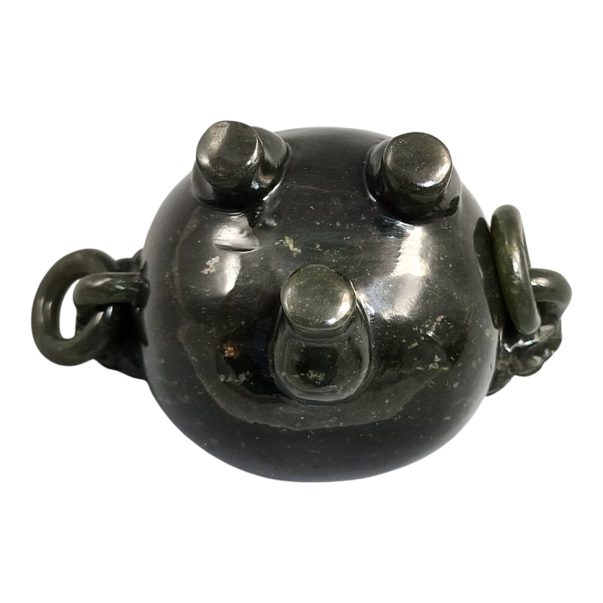 Brûle-Parfum Tripode Chinois En Jade Vert Foncé, Chien de Fô, vers 1900–1920-photo-5
