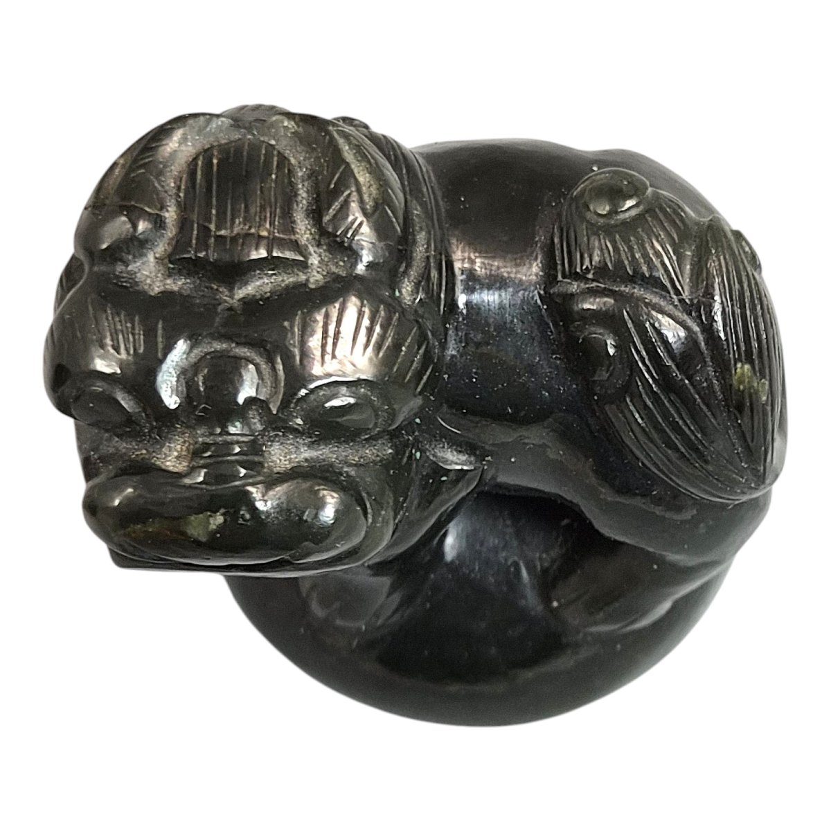 Brûle-Parfum Tripode Chinois En Jade Vert Foncé, Chien de Fô, vers 1900–1920-photo-6