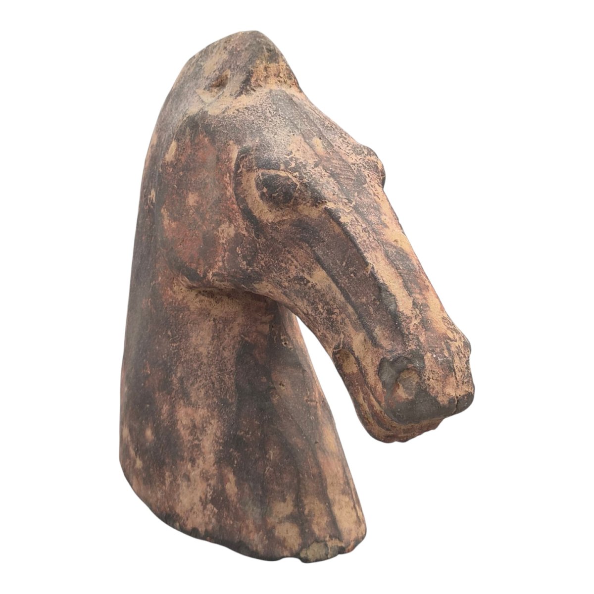 Chinese Han Dynasty Type Painted Terracotta Horse Head, Mingqi Tomb Figure-photo-2