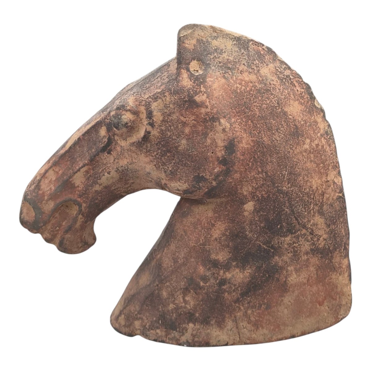 Chinese Han Dynasty Type Painted Terracotta Horse Head, Mingqi Tomb Figure-photo-4