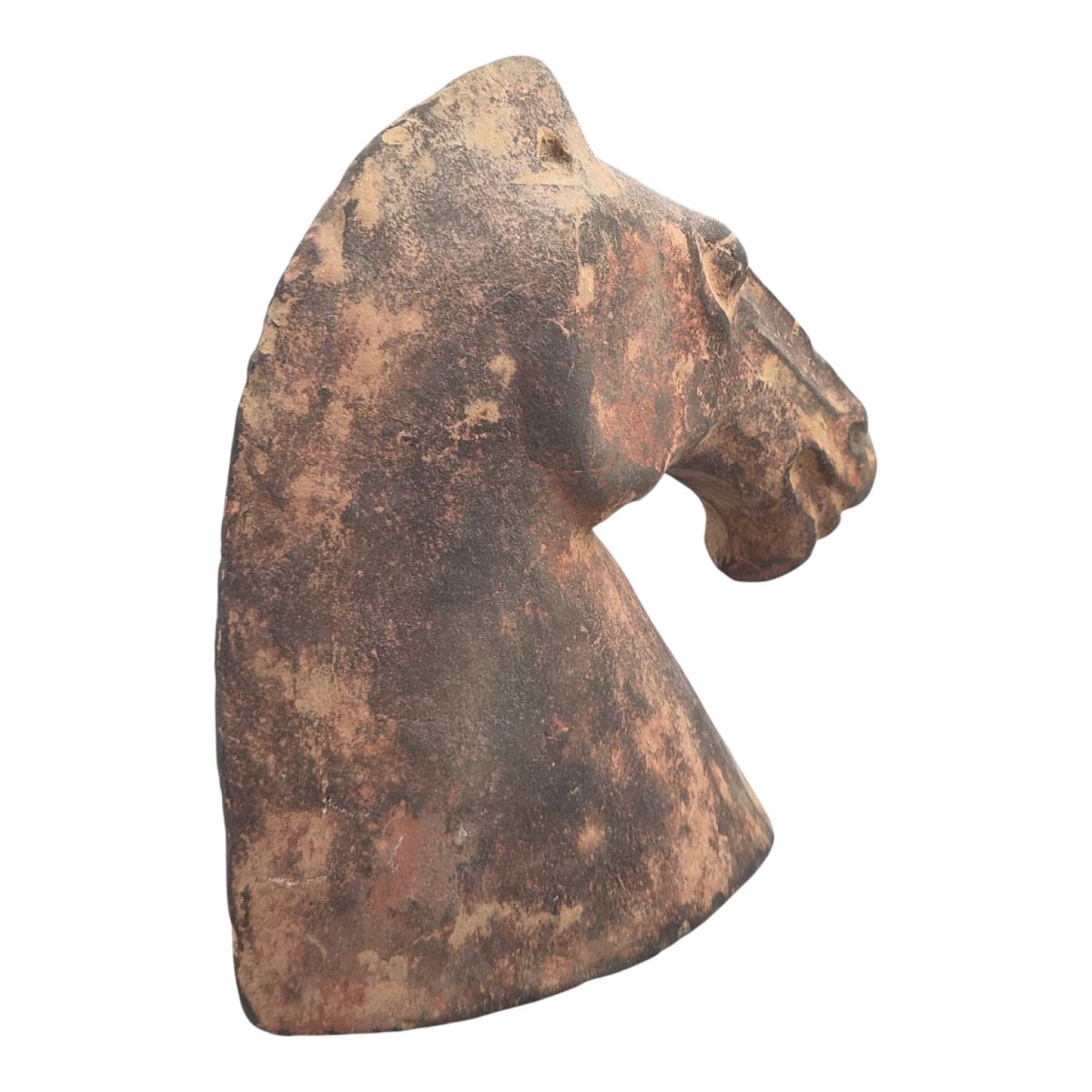 Chinese Han Dynasty Type Painted Terracotta Horse Head, Mingqi Tomb Figure-photo-2