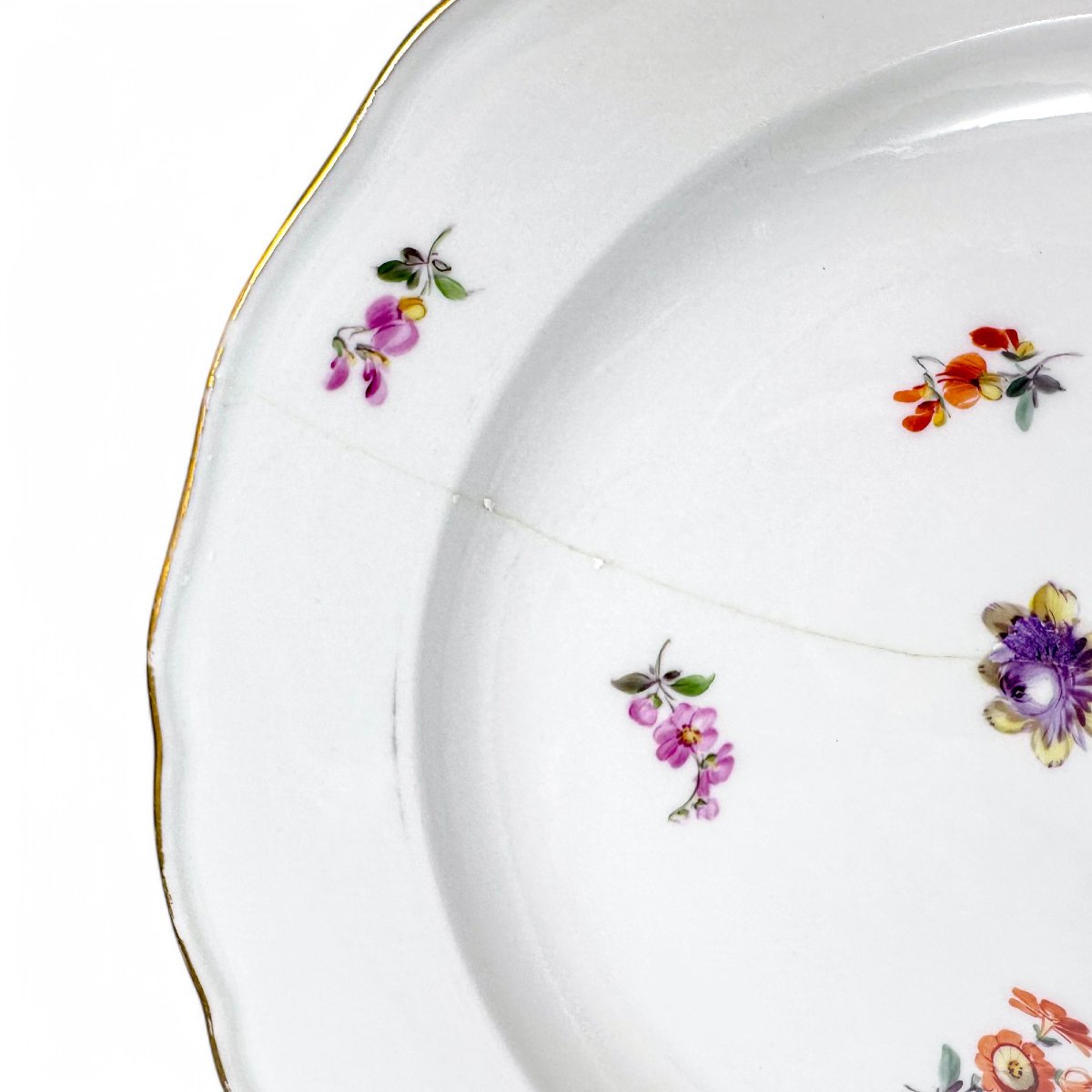Suite de trois assiettes Meissen à décor Streublumen, vers 1880-photo-8