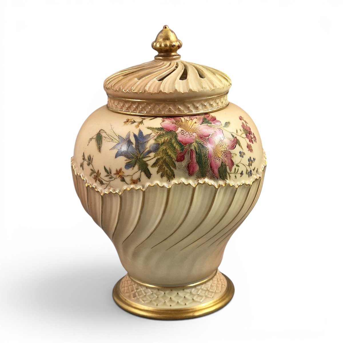 Pot-pourri Royal Worcester en porcelaine Blush Ivory, 1903