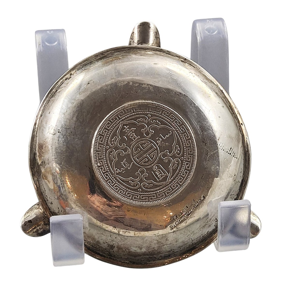 Lee Yee Hing Sterling Silver Coin-inset Ashtray With Trade Dollar, C.1920-photo-3