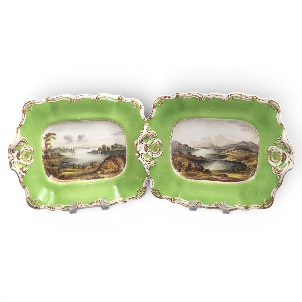 Copeland & Garrett Apple Green Scottish Views Dishes, C.1833–1847