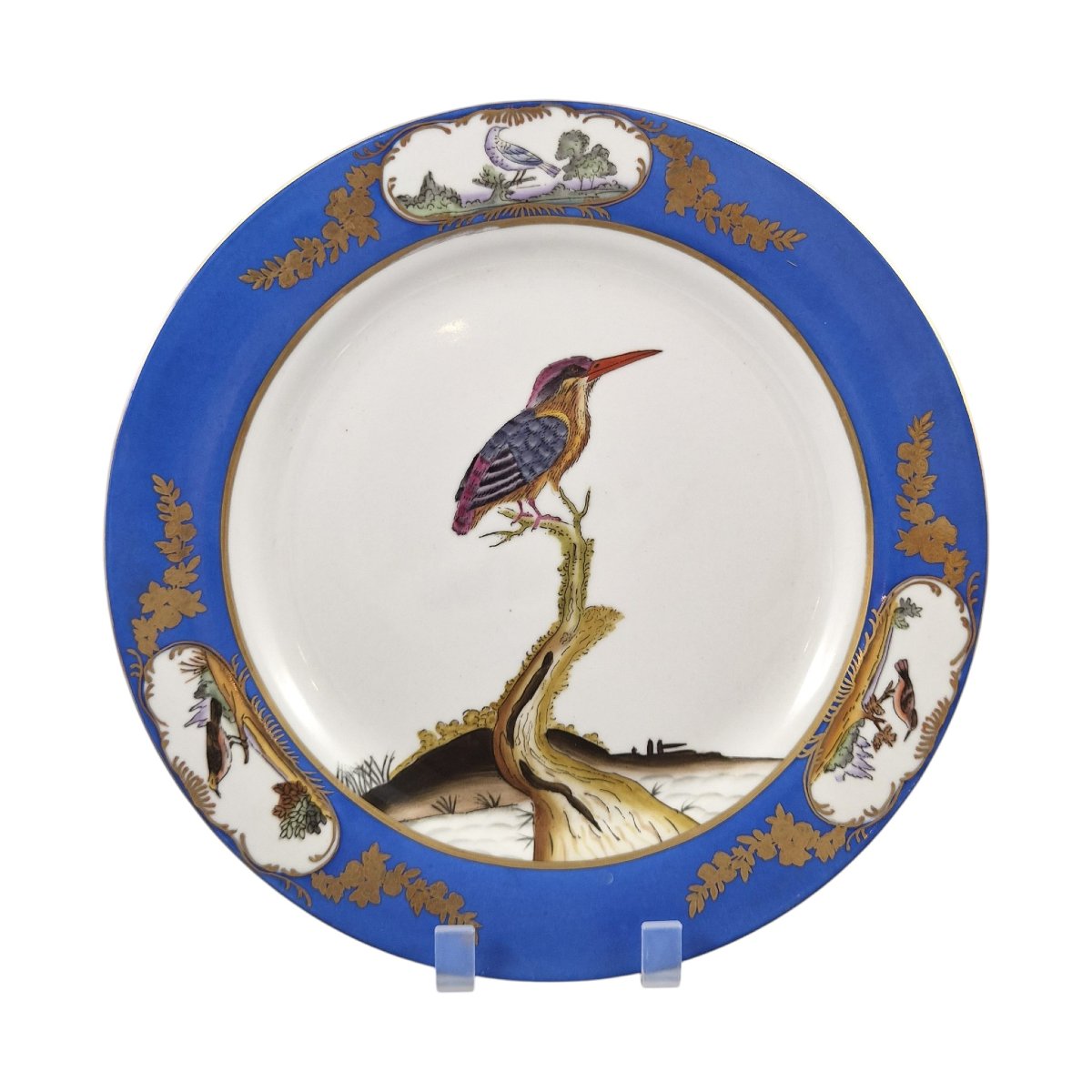 Chelsea House Royal Blue Bird Display Plates, Set Of Four, C.1980s-photo-2