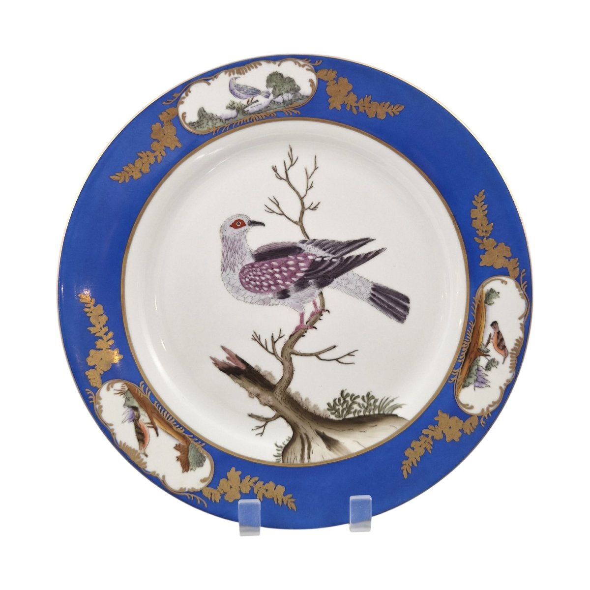 Chelsea House Royal Blue Bird Display Plates, Set Of Four, C.1980s-photo-1