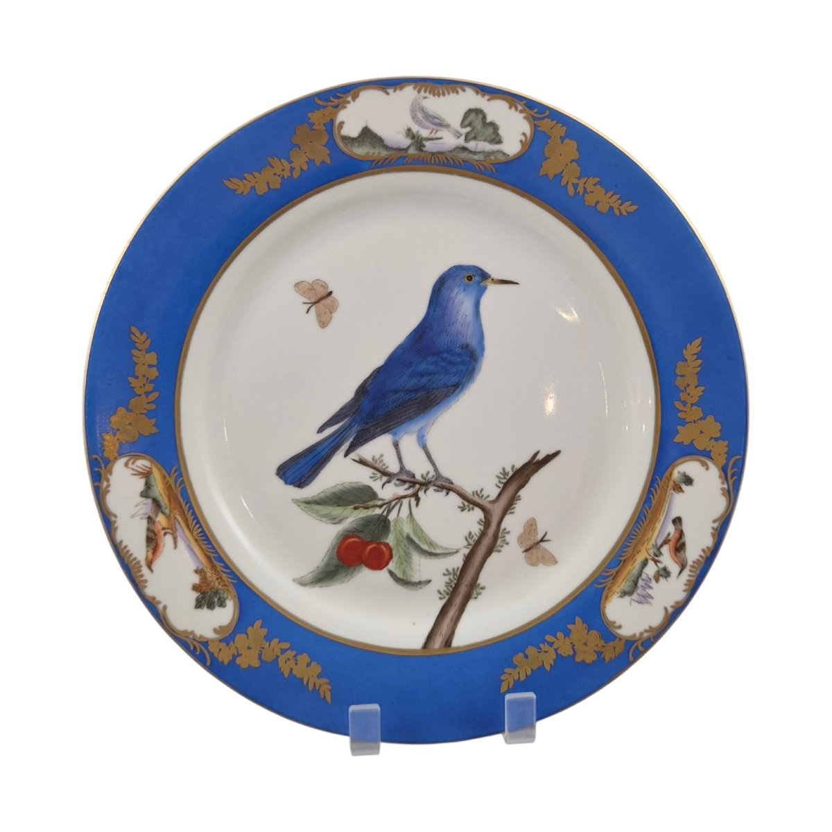 Chelsea House Royal Blue Bird Display Plates, Set Of Four, C.1980s-photo-3