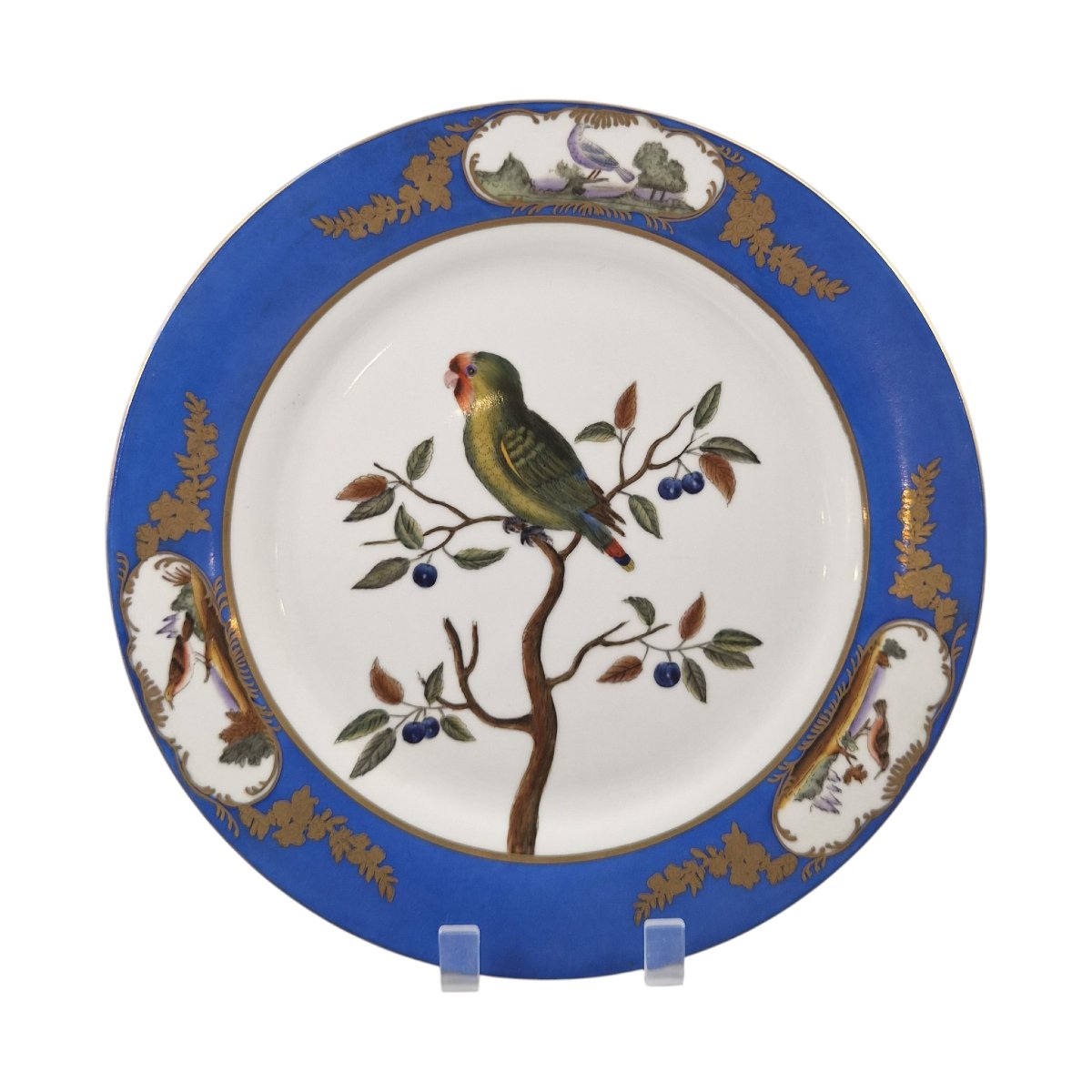 Chelsea House Royal Blue Bird Display Plates, Set Of Four, C.1980s-photo-5