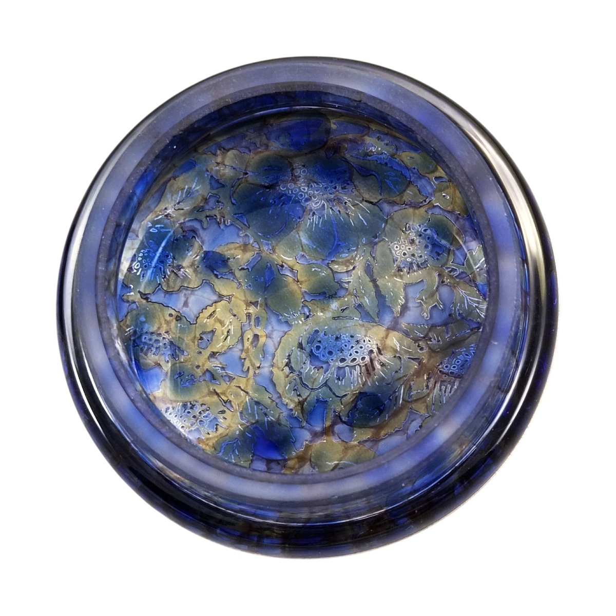 Boîte à bijoux en verre bleu à décor d'argent, attribuée à Laugharne Glass, Pays de Galles-photo-6
