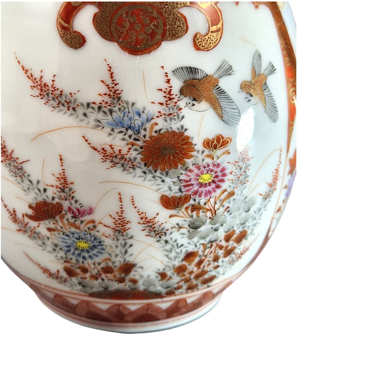 Japanese Kutani Aka-e And Kinran-de Teapot With Vase Stand, Meiji Period, C.1890-photo-6