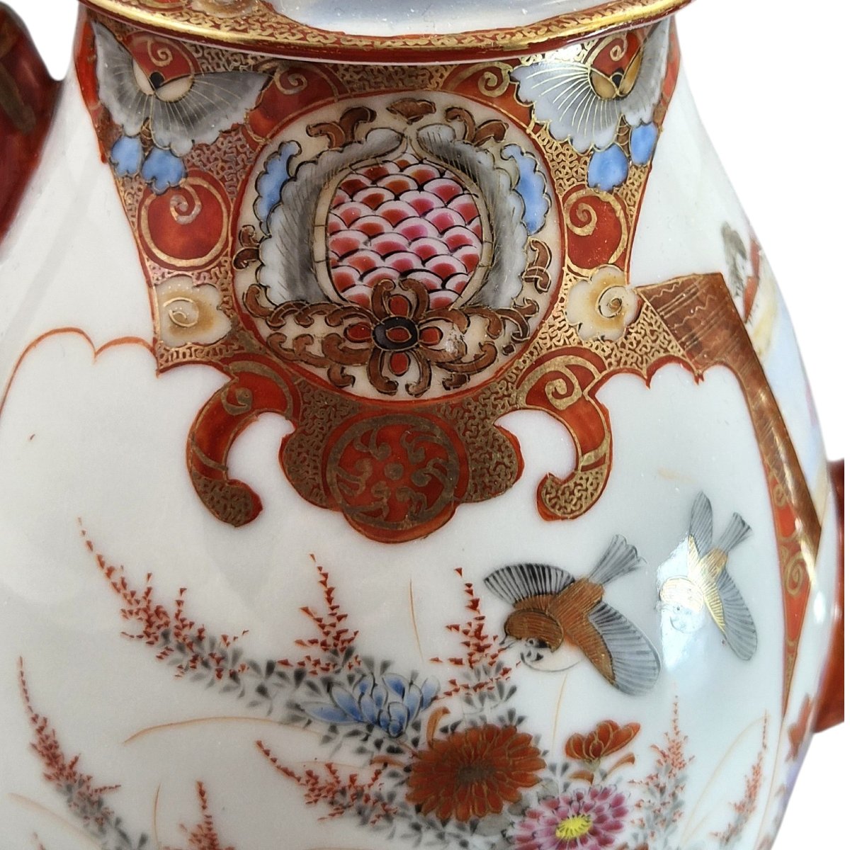 Japanese Kutani Aka-e And Kinran-de Teapot With Vase Stand, Meiji Period, C.1890-photo-7